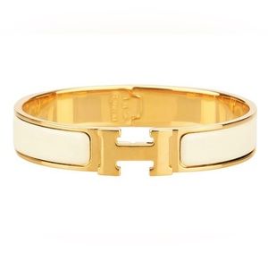 Hermes Clic-Clac H Cream Enamel Gold Plated Bracelet